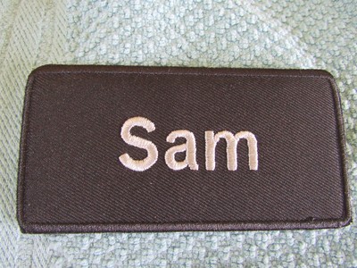 Sam cloth name  label patch 2''x4'' Black w/ Silver letters & Black Border New