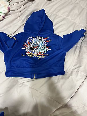 Ed Hardy Y2k Tracksuit Set Croped Zip Up Hoodie And