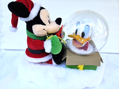 Disney Mickey Mouse Donald Duck Christmas Plush Animated Music Snowglobe Gemmy