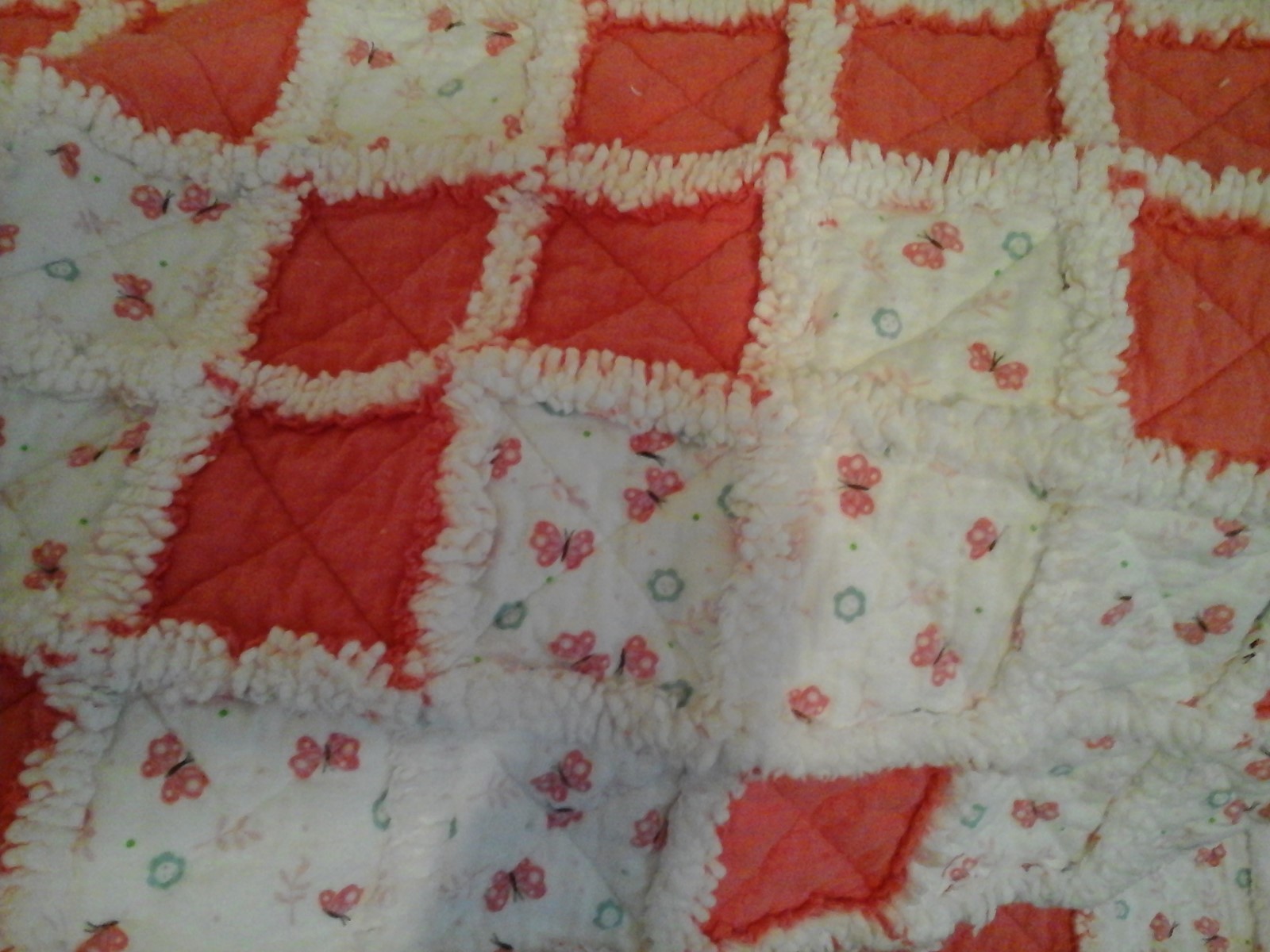 Coral Butterfly Rag Lap Quilt