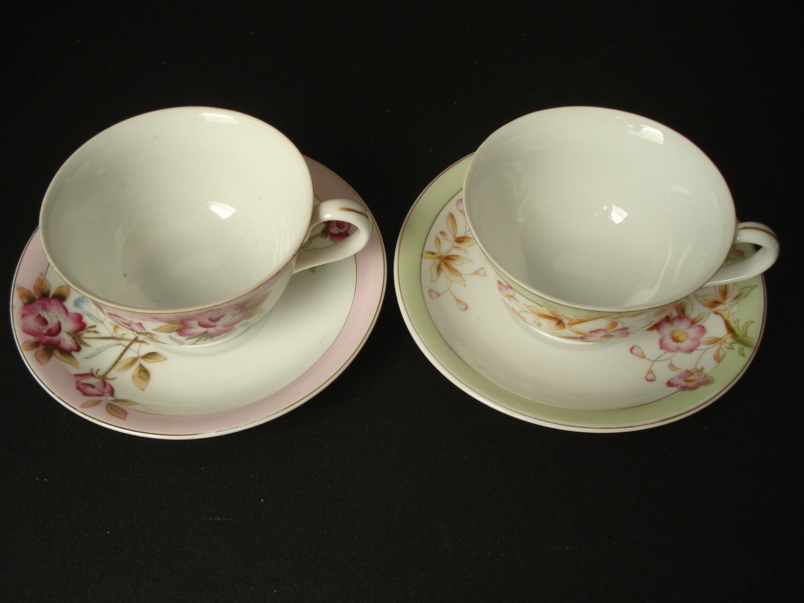 2 tea cups and saucers Merit made in occupied Japan pink green floral flowers