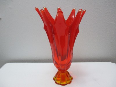 Vintage Viking Glass Epic Footed Vase # 6707 Persimmon Amberina 11 3/8