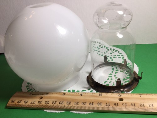 ANTIQUE VERRE KRASNA TTRADE MARK OPALINE GAS LIGHT 2 PART SHADE GLOBE W/INSERT