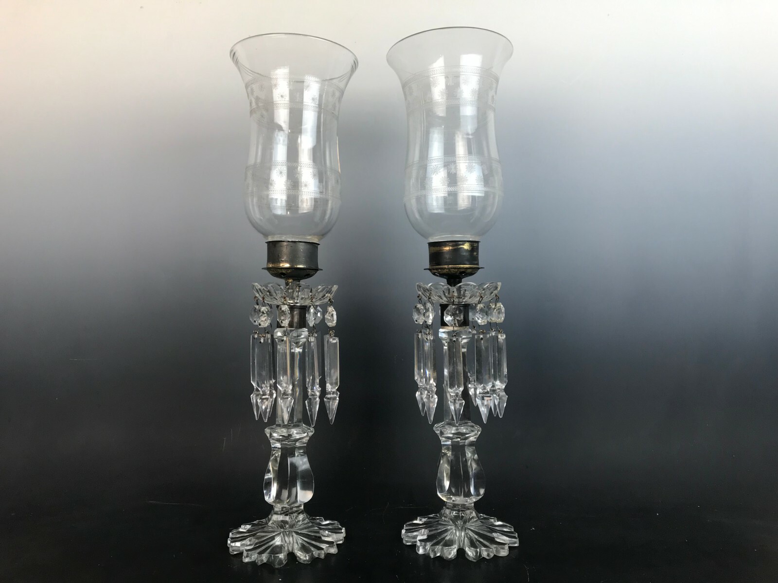 ANTIQUE BACCARAT CUT GLASS CANDELABRA CANDLE HOLDER HURRICANE SHADES
