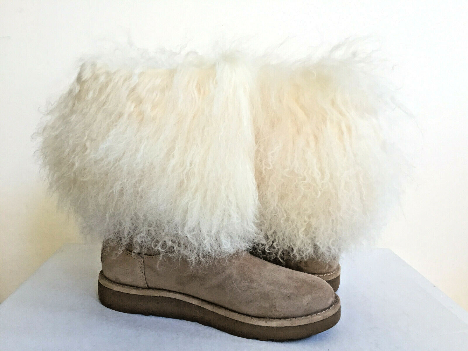Pre-owned Ugg Lida Classic Mongolian Sheepskin Cuff Natural Boot Us 7 / Eu 38 / Uk 5.5 In Beige