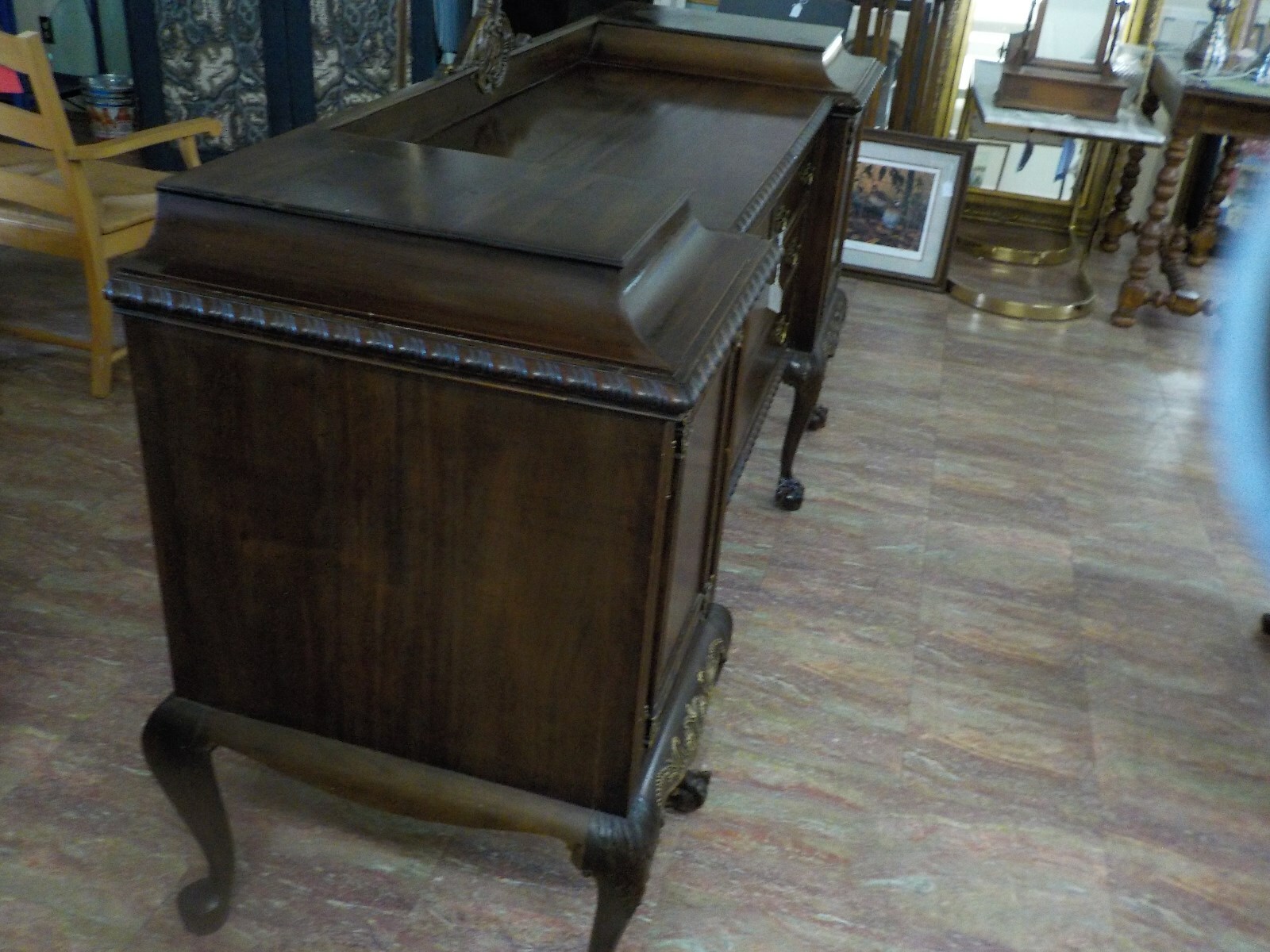 Antique Carved Mahogany Large Long Sideboard Buffet Server