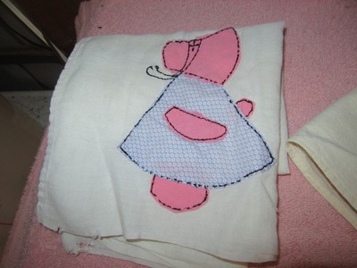 6 Vintage Muslin/Cotton Tea Towels-Snow White,Elephant,Sunbonnet Sue,Butterfly