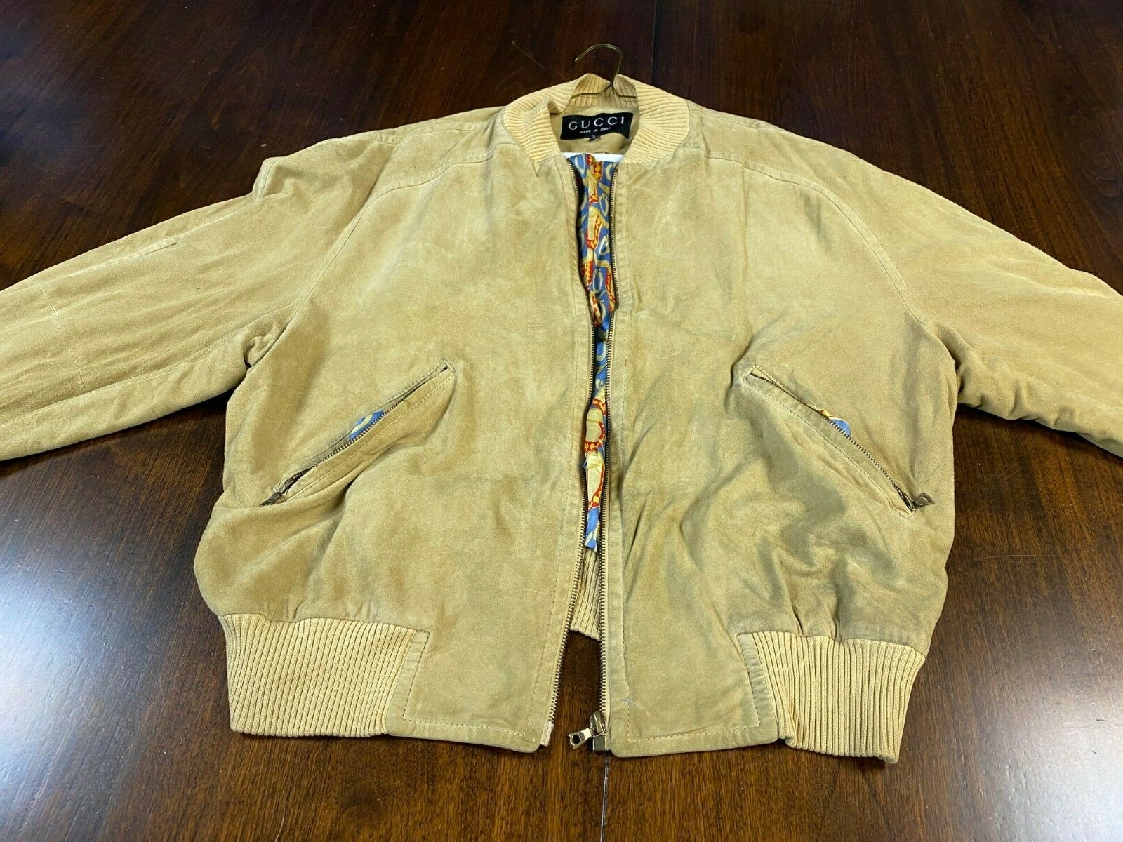 Men's Gucci Tom Ford Era Suede Jacket. Horsebit print lining