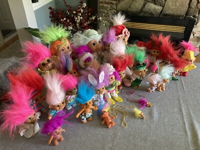 Collection of 34 Vintage Russ Troll Dolls 80s/90 s - Rare and Unique Pieces