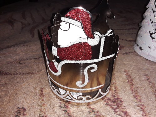 Lot of 2 Bath & Body Works CANDLE HOLDER Sleeve 3-wick Christmas glitter Santa