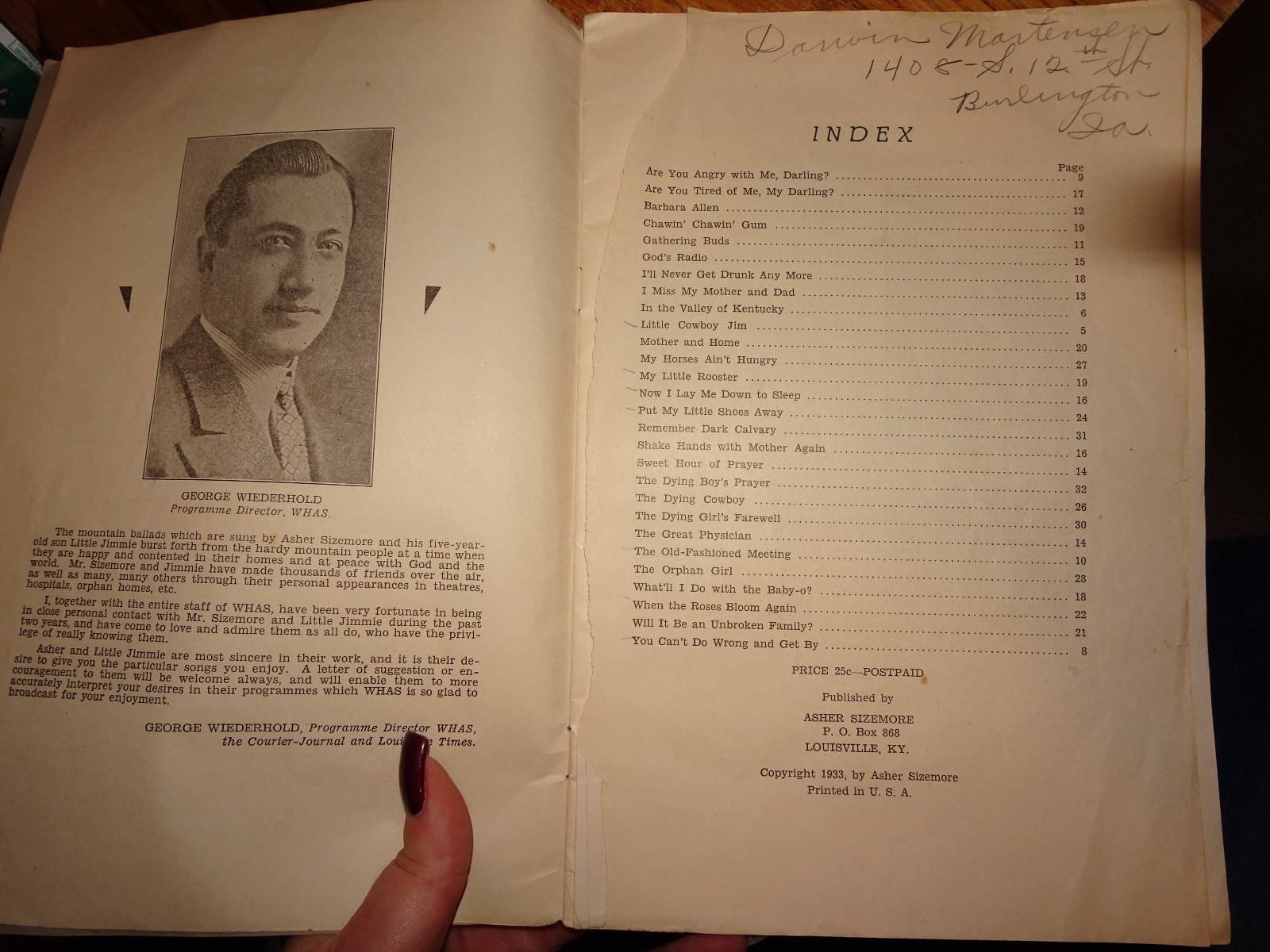 1933 Asher Sizemore and Little Jimmie Old Fashioned Hymns/Mountain Ballads