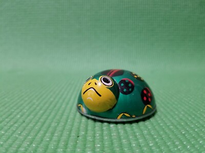 1960'S Vintage Green MECHANICAL LADY BUG Toy Made In Japan