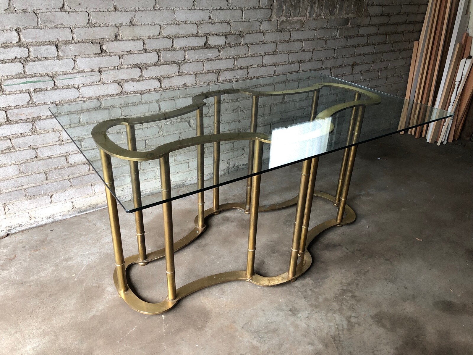 Mastercraft Racetrack Brass Pedestal Dining Table