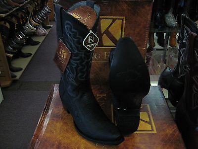 Pre-owned King Exotic Black Snip Toe Genuine Ostrich Leg Western Cowboy Boot Ee 94g0505