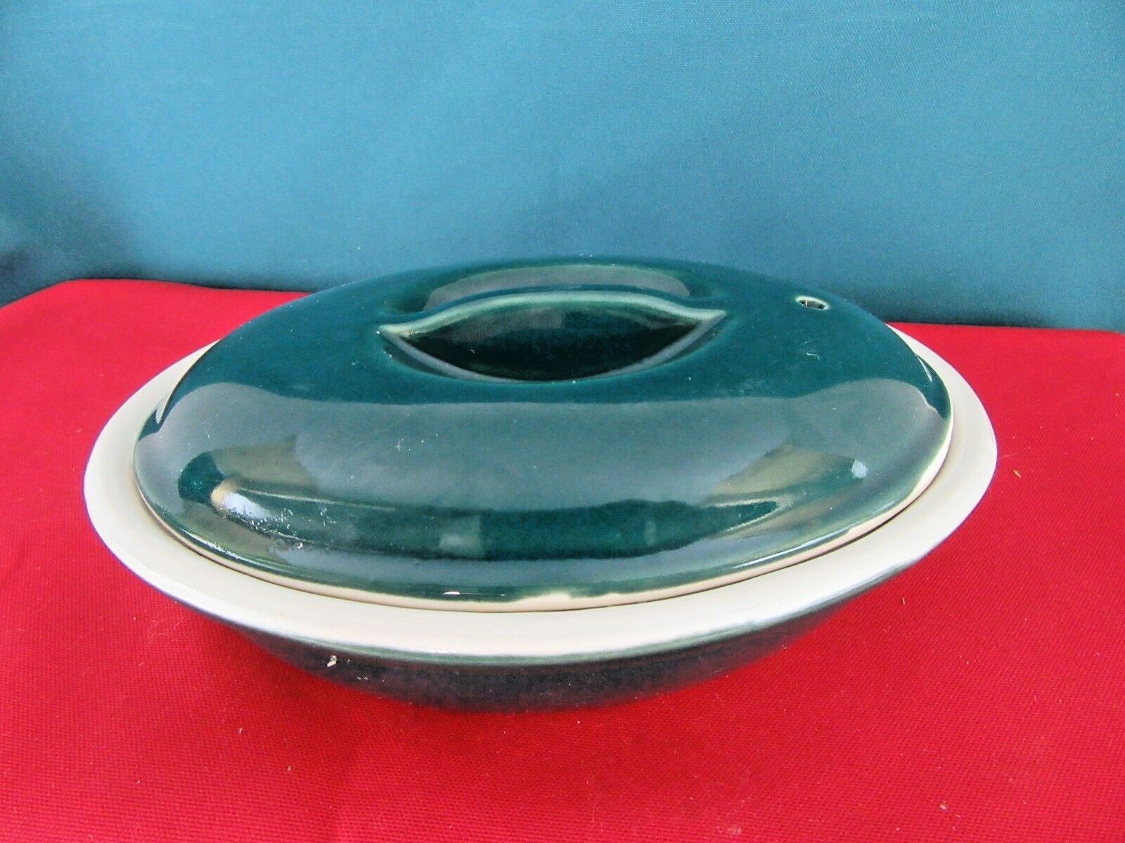 Rare Vintage Hall Divided Casserole Baking Serving Dish with Lid Green