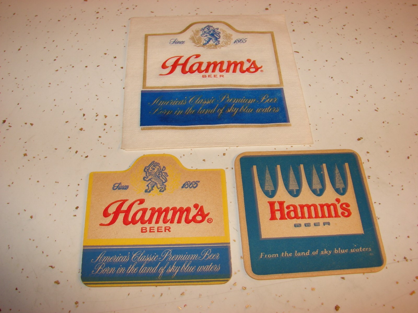 TWO VINTAGE HAMMS BEER 2 SIDED CARDBOARD BEER COASTERS THEODORE HAMM
