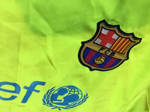 Men's Nike 2005/06 FC Barcelona Jersey Green Yellow Soccer Sz XL Messi Ronaldinh