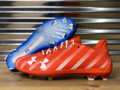 red white and blue metal baseball cleats