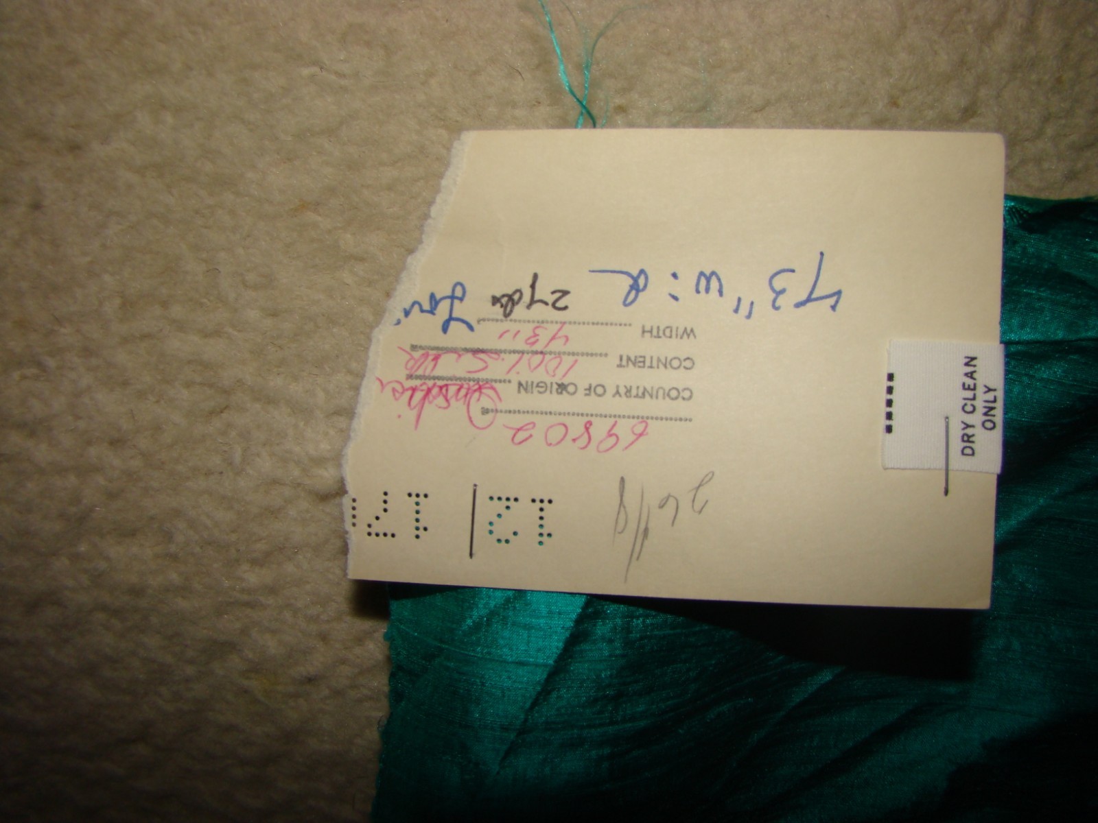 VINTAGE Green PURE SILK FABRIC ***** TWO YARDS 43