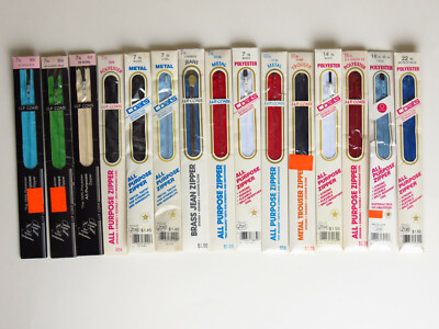 LOT of 15 J&P Coats Zippers, Polyester, Metal, Jeans, Trouser, 7-22 in, Vintage