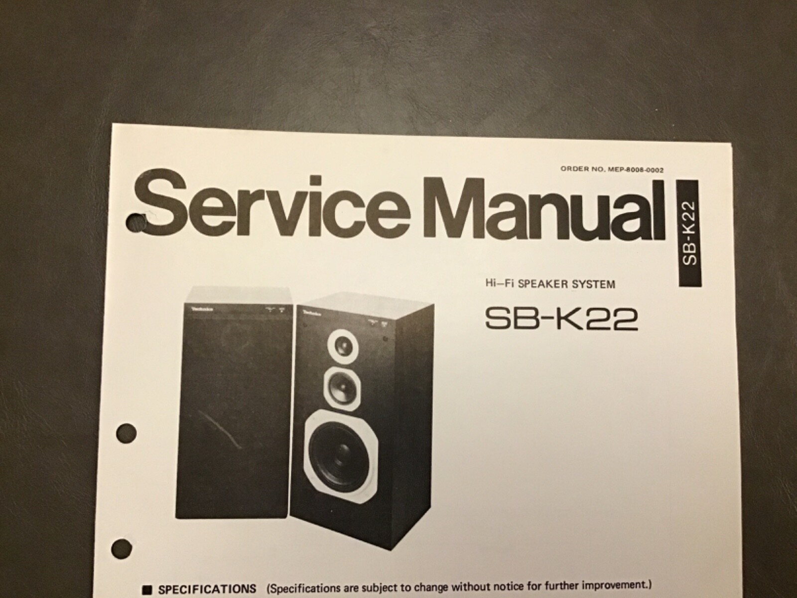 Technics SB-K22 Speaker Service Manual *Original* | eBay
