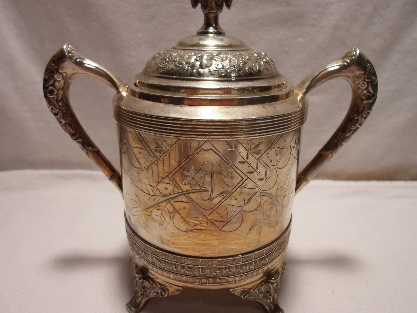 Antique Webster and Bro Quadruple Plate Hard White Metal # 33 Sugar Bowl & Lid