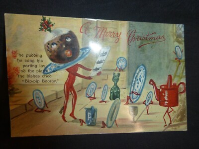 Christmas Pudding Singing with all the dinner ware Postcard
