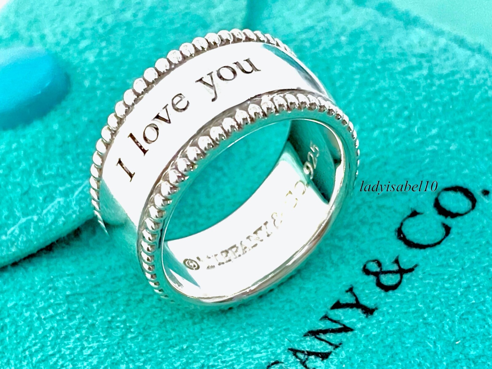 Tiffany & Co. Sz 8 Beaded Edge I LOVE YOU Wide Band Ring 925 Tiffany & Co. Sz 8 Beaded Edge I LOVE YOU Wide Band Ring 925