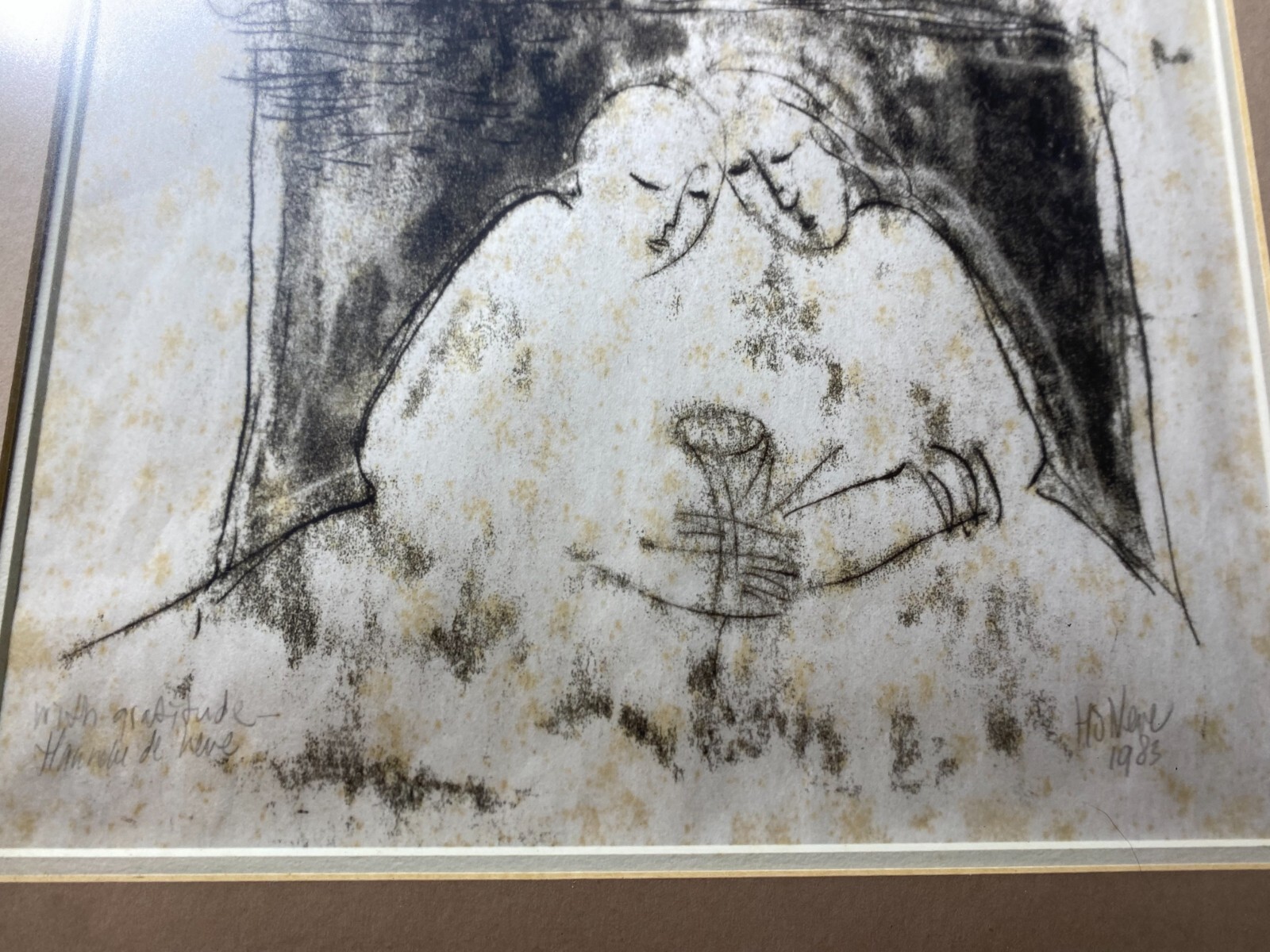 1983 "Two Figures Scene" Mixed Media Painting - Signed And Framed