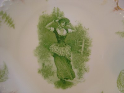 VINTAGE RC ROSENTHAL PRINTEMPS MONBIJOU GREEN AND WHITE VICTORIAN LADY PLATE