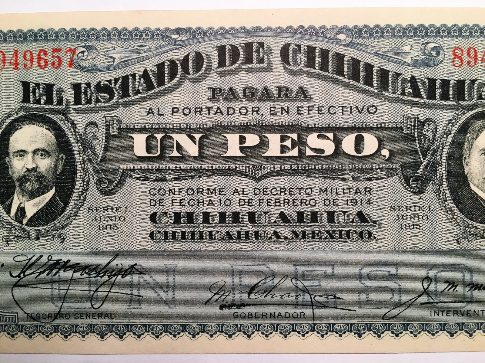 1915 Mexico One 1 Un Peso Banknote, Currency, Paper Money, Very Nice!