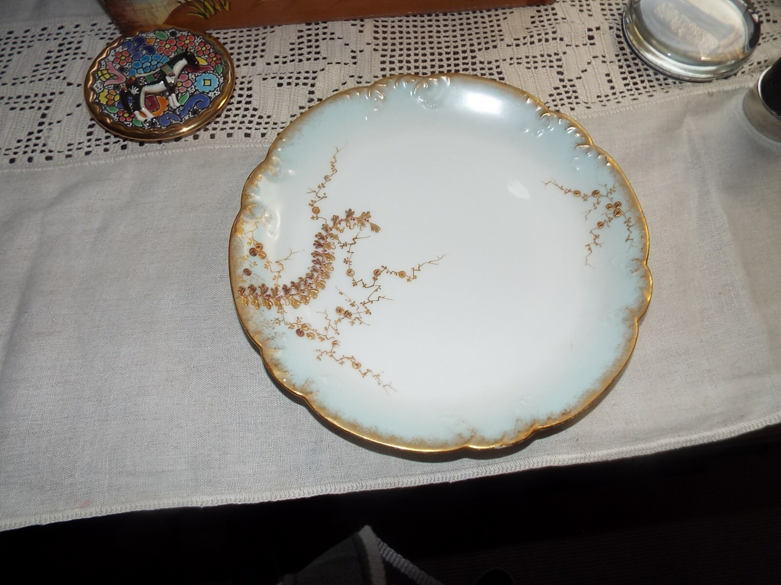 Antique M. REDON LIMOGES Porcelain Blue Gold Decor Fluted 9