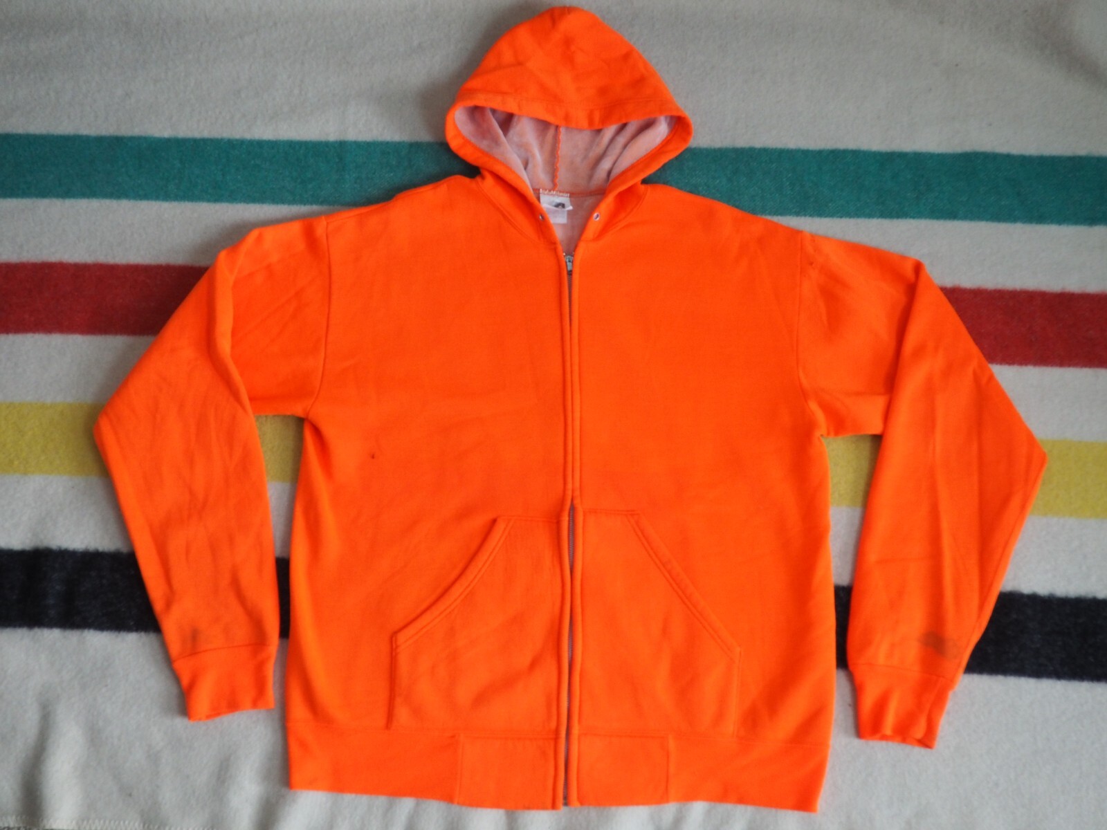 VTG 80s 90s ACE Sportswear Distress Blaze Orange Blank Zip