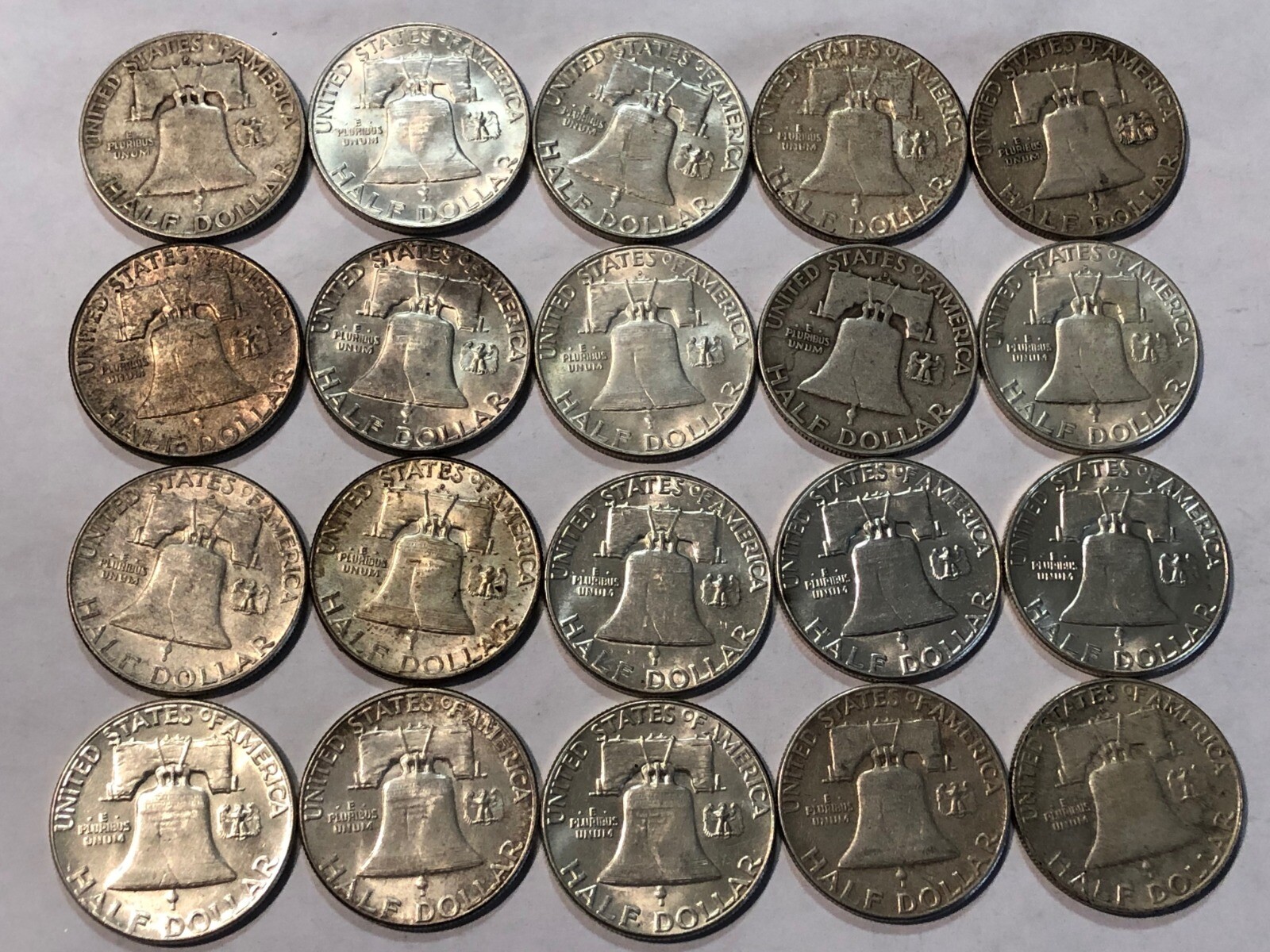 Mixed dates ROLL of 20 Franklin silver half dollars. (lot#1)