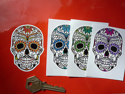Day of the Dead Sugar Skull Vinyl Decal Car Stickers 3" Pair Mexican Rockabilly