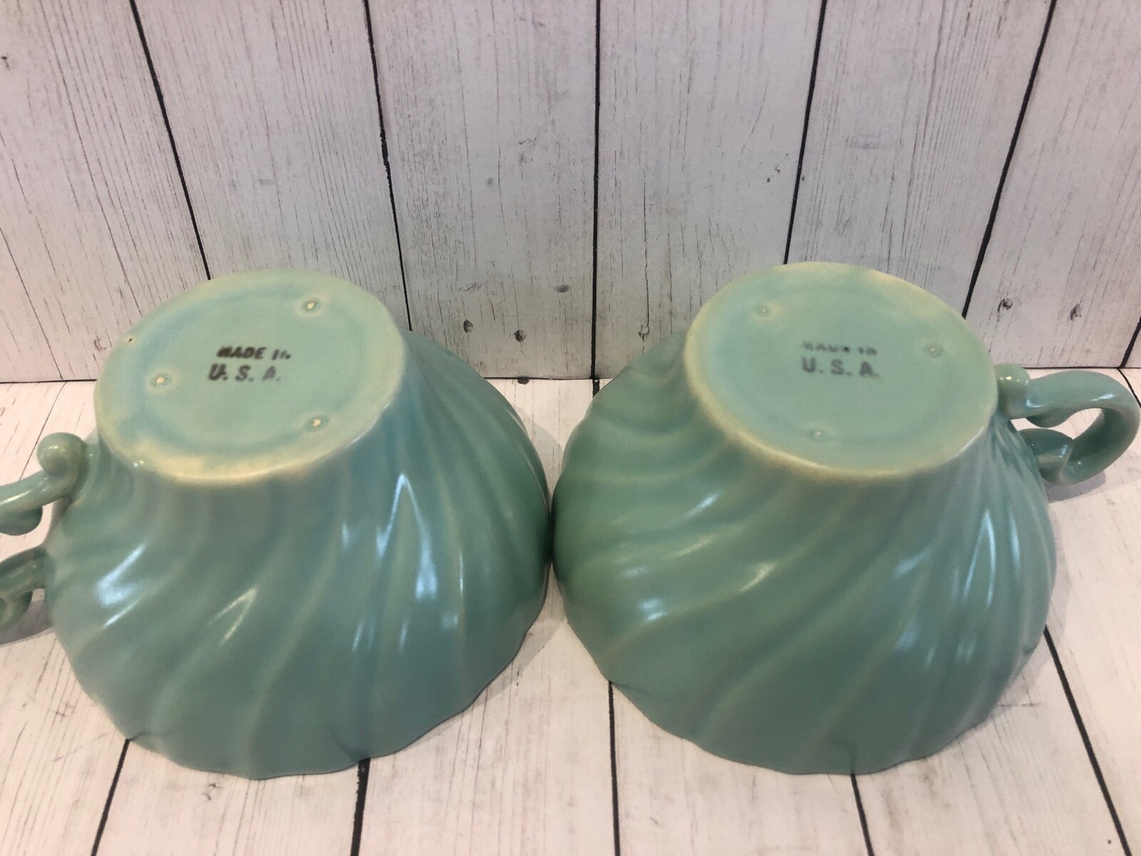 2 Franciscan Ware CORONADO Swirl Aqua Gloss Shiny Tea Coffee Cup