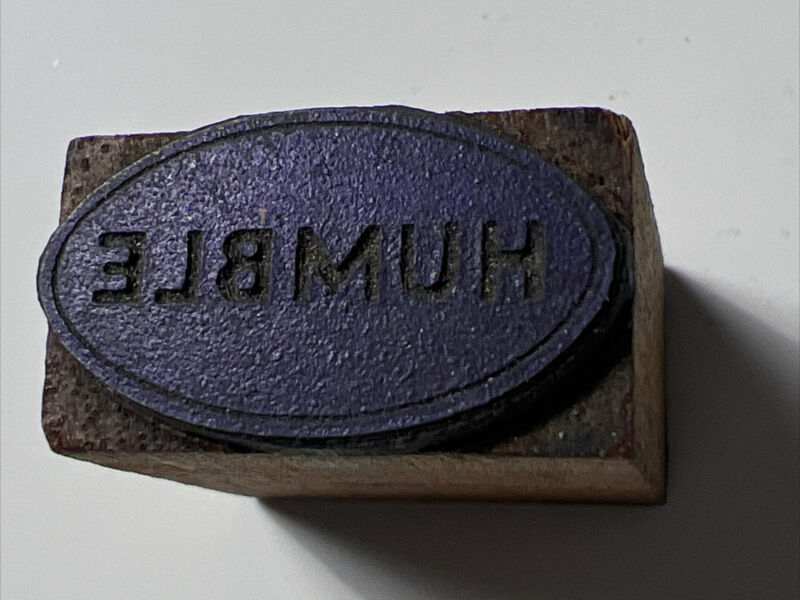 antique 1930s HUMBLE Oil Co Printer Block Wood Metal Stamp Vintage TEXAS Gas