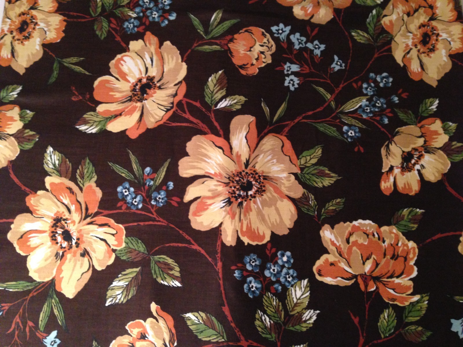 VINTAGE BROWN FLORAL FABRIC BRUSHED COTTON ATELIER ORIGINALS 1979 8 YDS