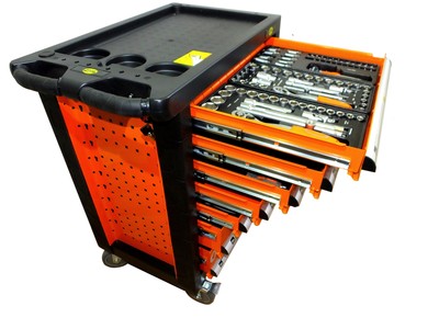 Werkstattwagen mit Werkzeug Werkzeugwagen Werkzeugkiste Werkzeugkasten gefüllt