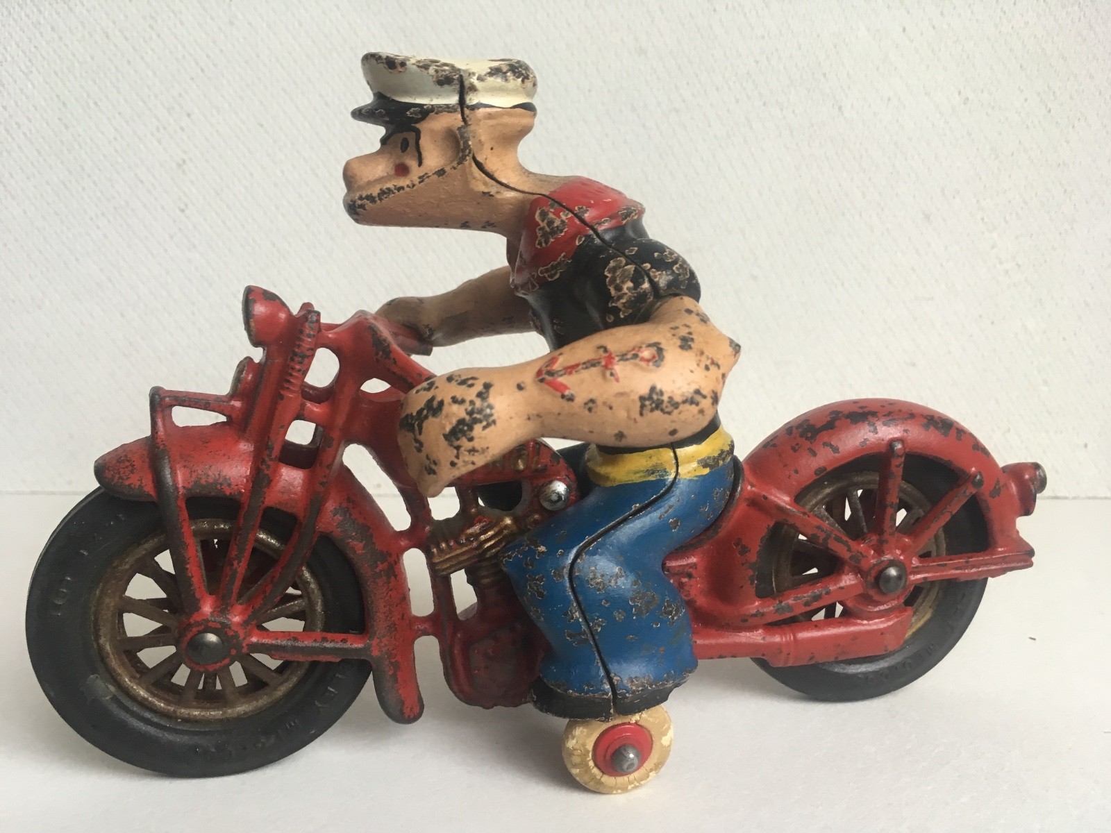 vintage HUBLEY cast iron POPEYE MOTORCYCLE 1930s toy figure patrol cycle rare