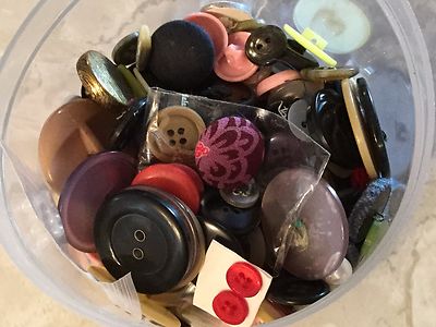 Lot Mixed Buttons Plastic, Cloth, In Hard Plastic Storage Container