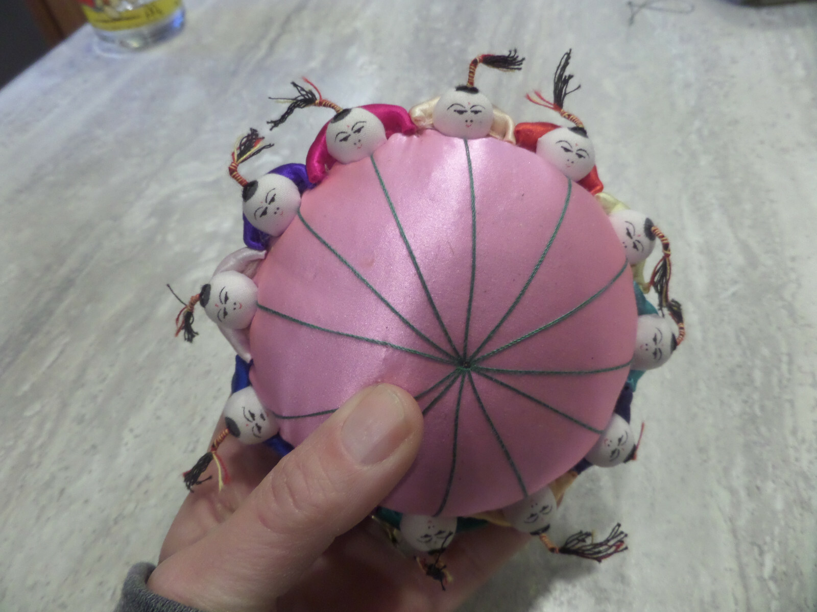 Large Oriental Style Pin Cushion Silk With 12 Babies Around The Edge