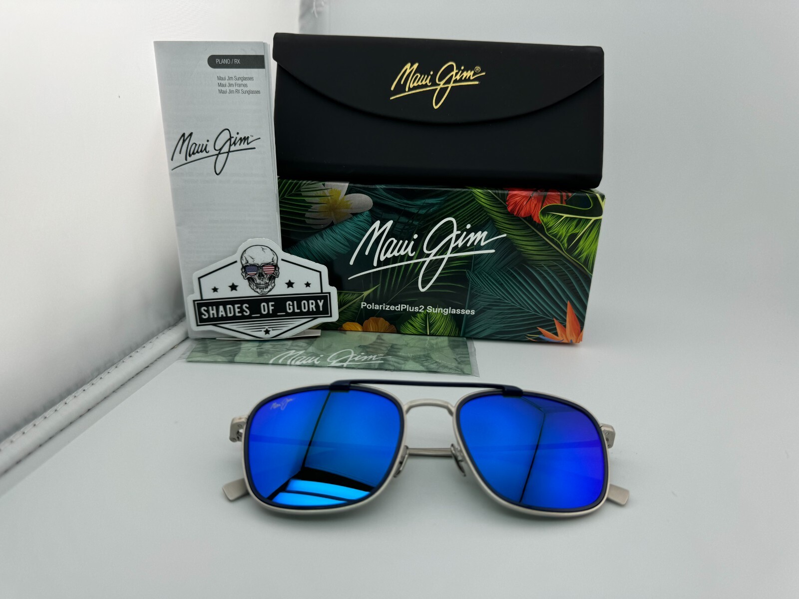 Pre-owned Maui Jim Following Seas Mj 555-17m Silver Blue Hawaii Polarized Sunglasses