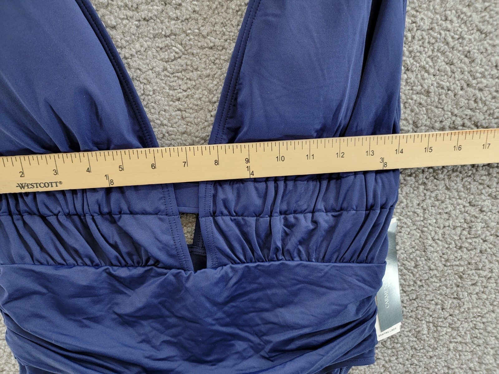 Carmen Marc Valvo Plunge-Neck Ruched One-Piece Swimsuit Women's 14 Maritime~ - Picture 5 of 15