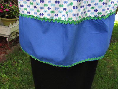 Vintage Cotton Print Apron with Shades of Blue and Green Butterflies & Rick Rack
