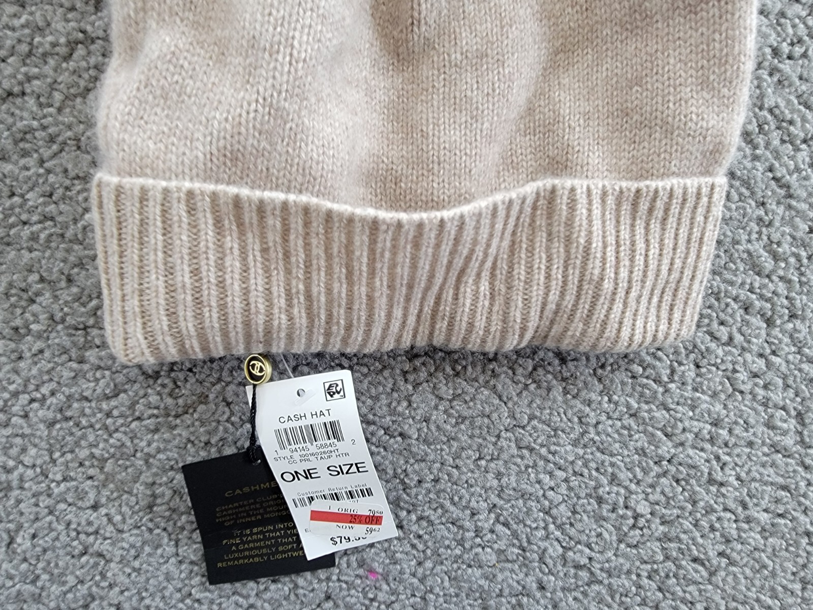 Charter Club 100% Cashmere Cuffed Beanie Women's One Size Taupe Heather - Picture 12 of 14
