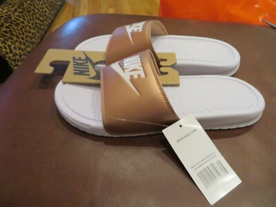 NWT Womens Bronze & White Nike Victori One Slide Sandals, 10