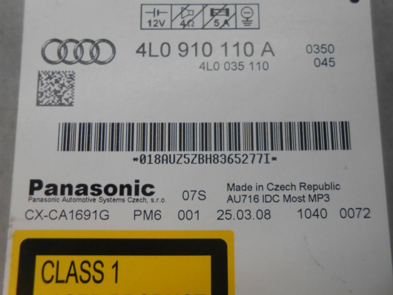 2008 AUDI Q7 6 DISK CD-CHANGER 4L0910110A IC 50496 SB0753