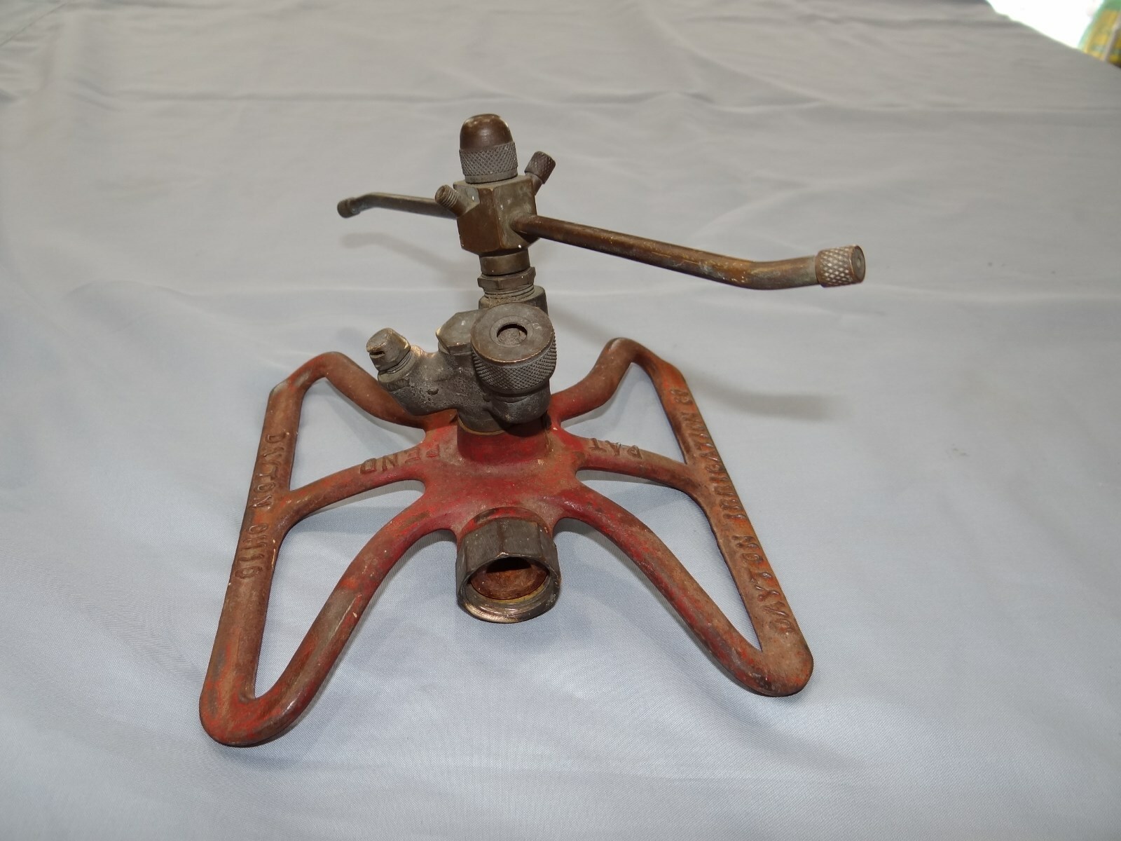 Dayton Ohio Irrigation Co 3-Way Cast Iron Brass Water Lawn Sprinkle Vtg Antique