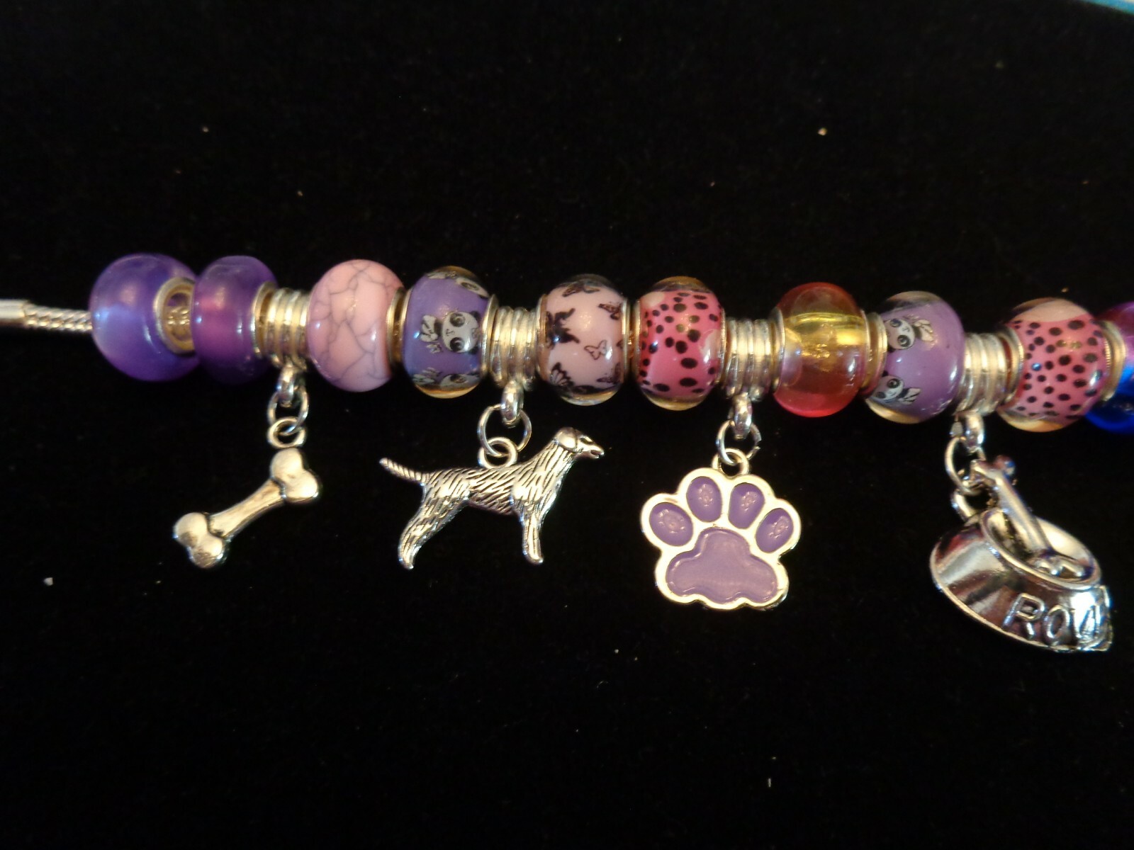 HANDMADE I LOVE MY DOG PUPPY BFF MURANO EUROPEAN BEADED CHARM SNAKE BRACELET